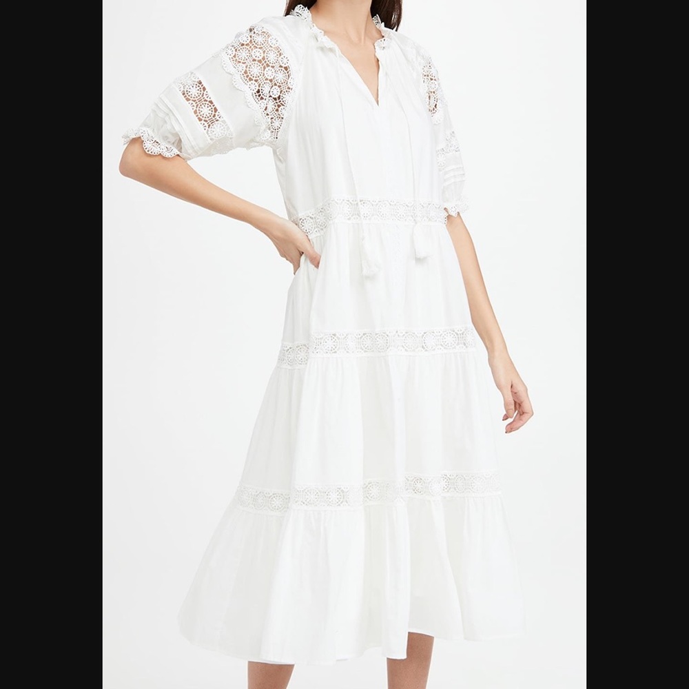 En Saison Women's Tiered Lace Detail Midi Dress in White